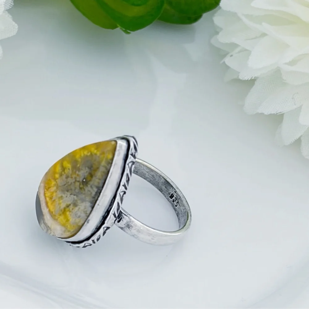 Bumblebee Jasper Ring Size 6 3/4 - 7 Boho Southwest Handmade New 925